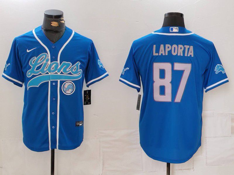 Men Detroit Lions #87 Laporta Blue Second generation joint name 2024 Nike Limited NFL Jersey style 5